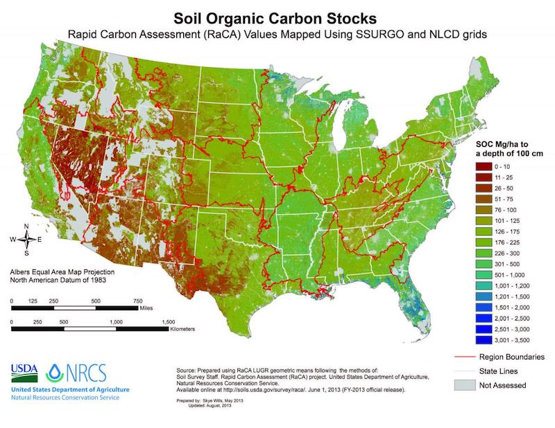 US Soil Organic Carbon Stocks by region (2013)